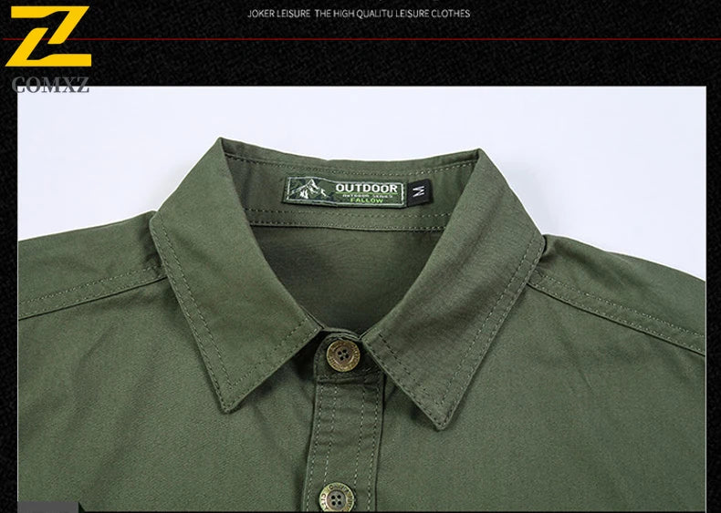 Camisa Hombre Trabajo Cargo 2025 - 100% Algodón Manga Corta Multi-Bolsillos Pesca Caza Verano