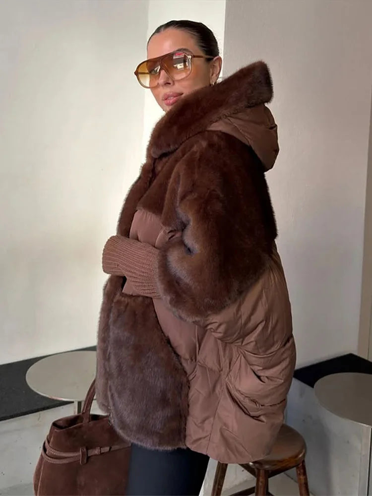 Abrigo Mujer Capucha Patchwork - Abrigo Manga Tejida Oversize 2025