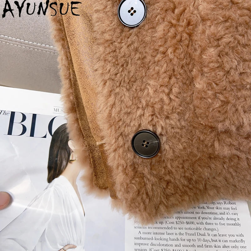 Chaqueta Lana Mujer Natural - Chaqueta Cordero Cuello V Media Largo 2025