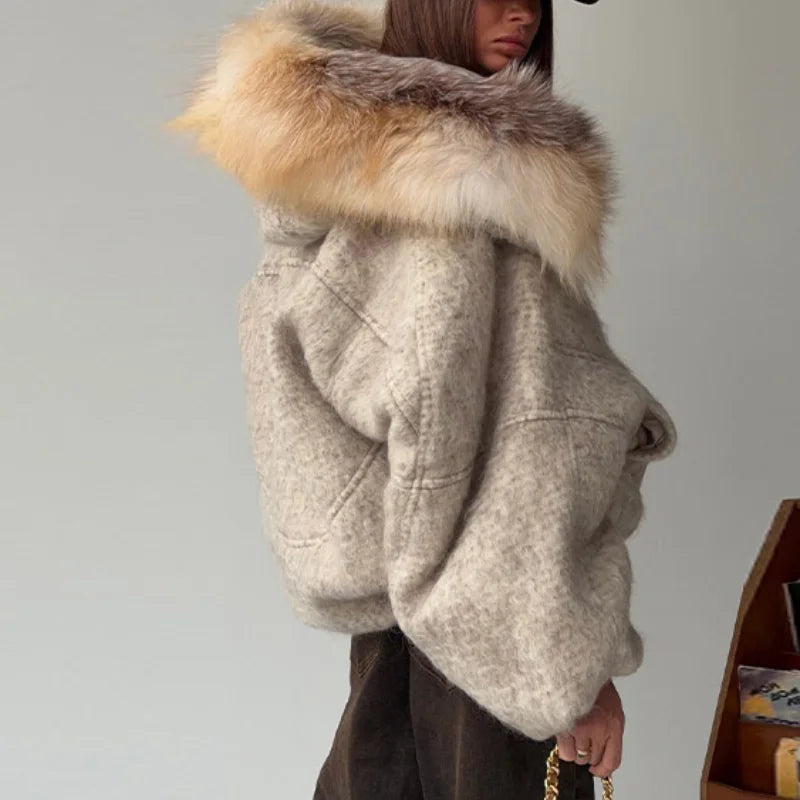 Chaqueta Mujer Cuello Piel Artificial - Chaqueta Vintage Oversize 2025