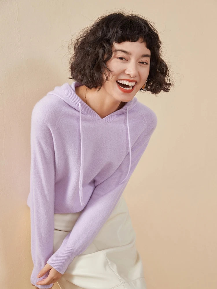 Sudadera Mujer Cashmere Capucha 100% - Pullover Punto Otoño Invierno Lujo