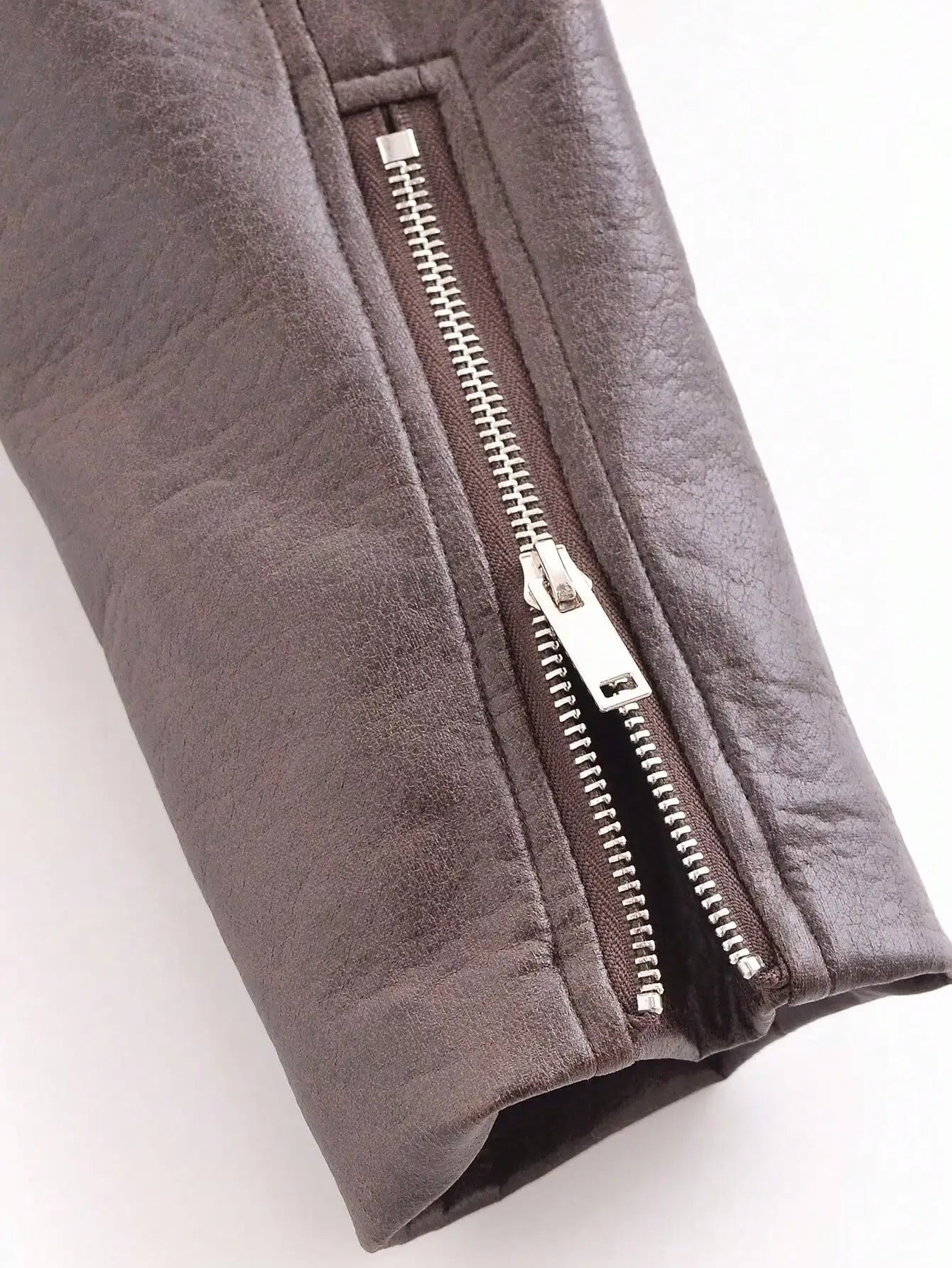 Chaqueta Cuero Mujer Vintage Marrón - Chaqueta Moto PU Cremallera