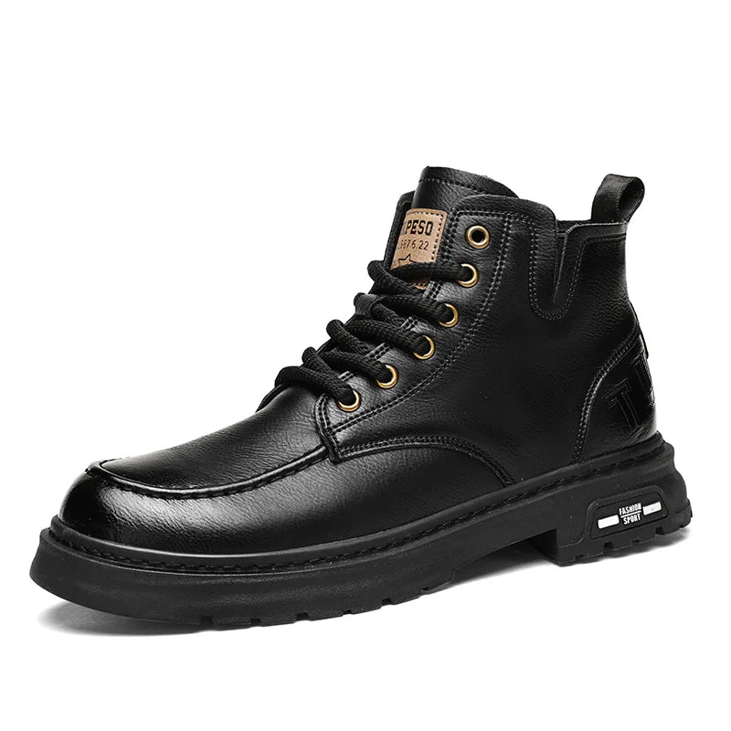 Botas Hombre Motocicleta Outdoor - Botines Casual Plataforma Cordones Marrón Negro