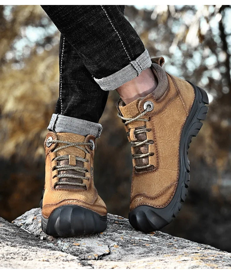 Botas Outdoor Hombre Cuero Genuino - Hiking Climbing Cálidas Invierno Nieve Plataforma