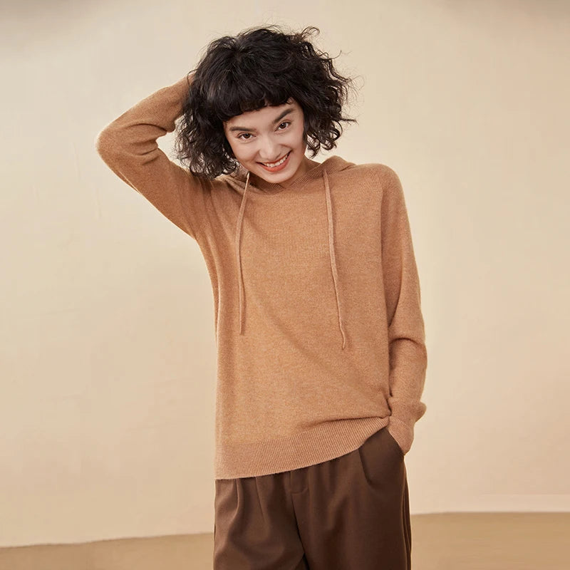 Sudadera Mujer Cashmere Capucha 100% - Pullover Punto Otoño Invierno Lujo