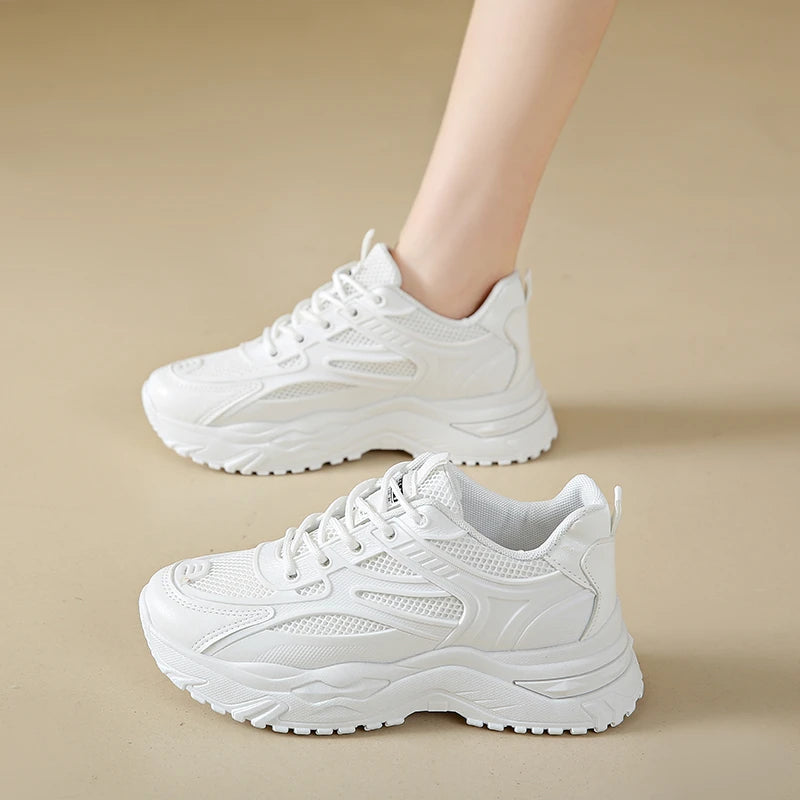 Sneakers Chunky Blancos Mujer 2024 - Zapatillas Piel Plataforma Gruesa