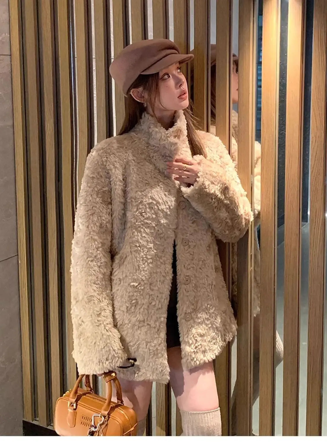 Chaqueta Piel Cordero Mujer Eco - Chaqueta Cuello Alto Coreana Invierno 2025