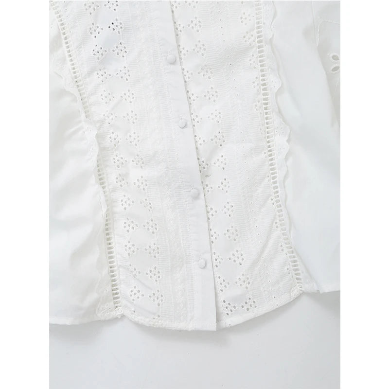 Blusa Mujer Bordado Blanca 2024 - Camisa Crop Manga Larga Streetwear