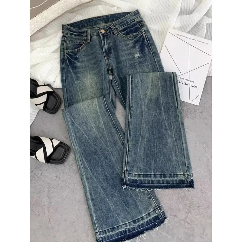 Jeans Acampanados Mujer Retro Americano - Pantalón Bordado Vintage Otoño