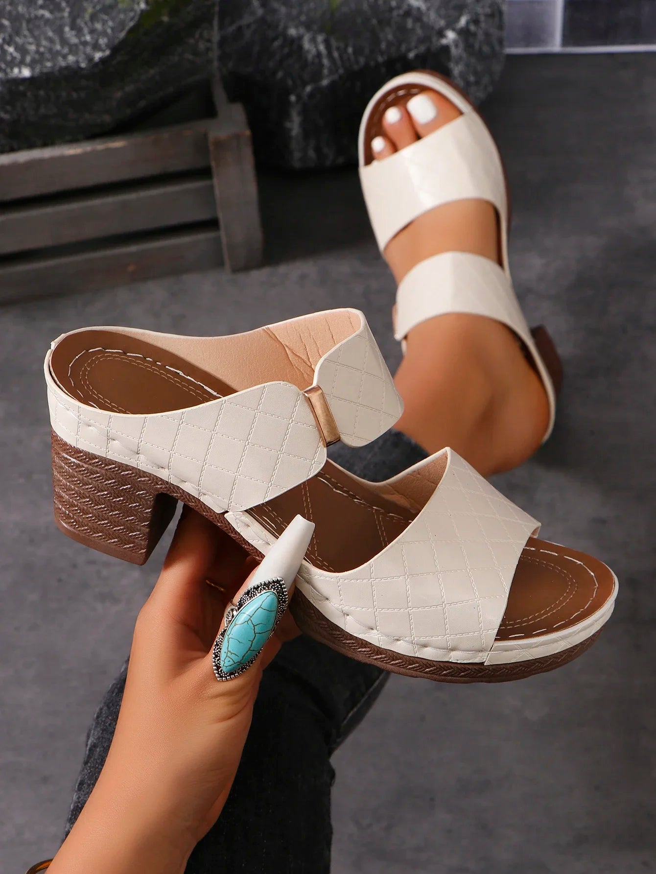 Sandalias Tacón Chunky Mujer Verano - Zapatos Elegantes Hollow Open Toe
