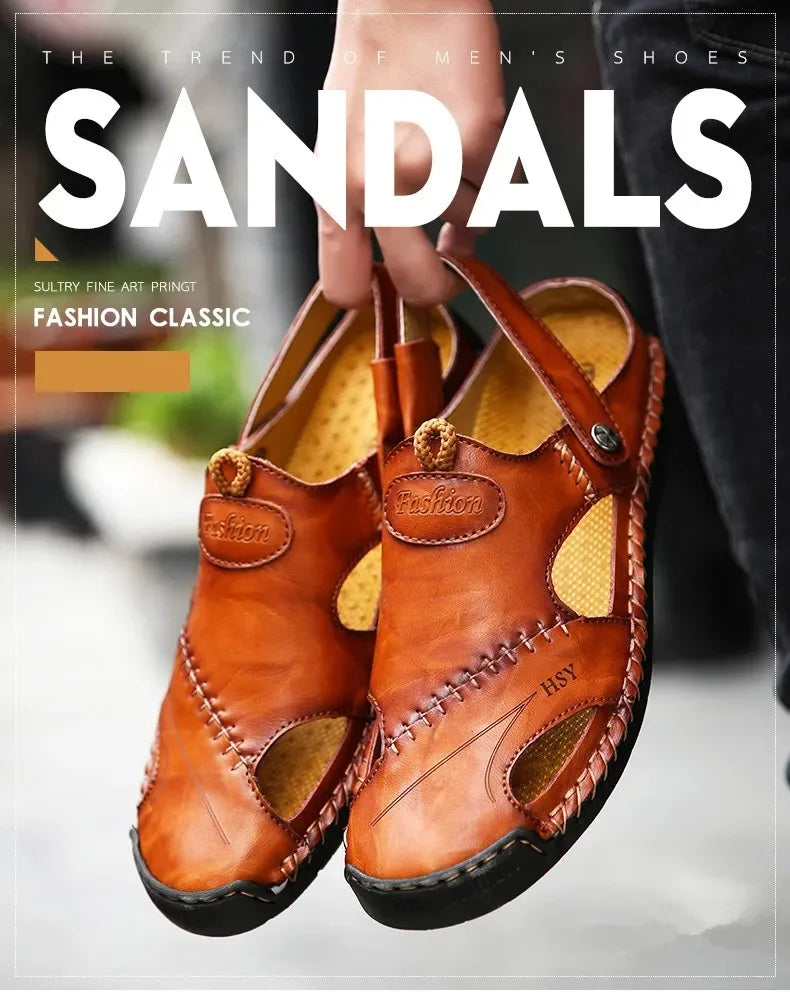 Sandalias Hombre Cuero Verano 2025 - Clásicas Romanas Outdoor Playa Chanclas Goma Trekking