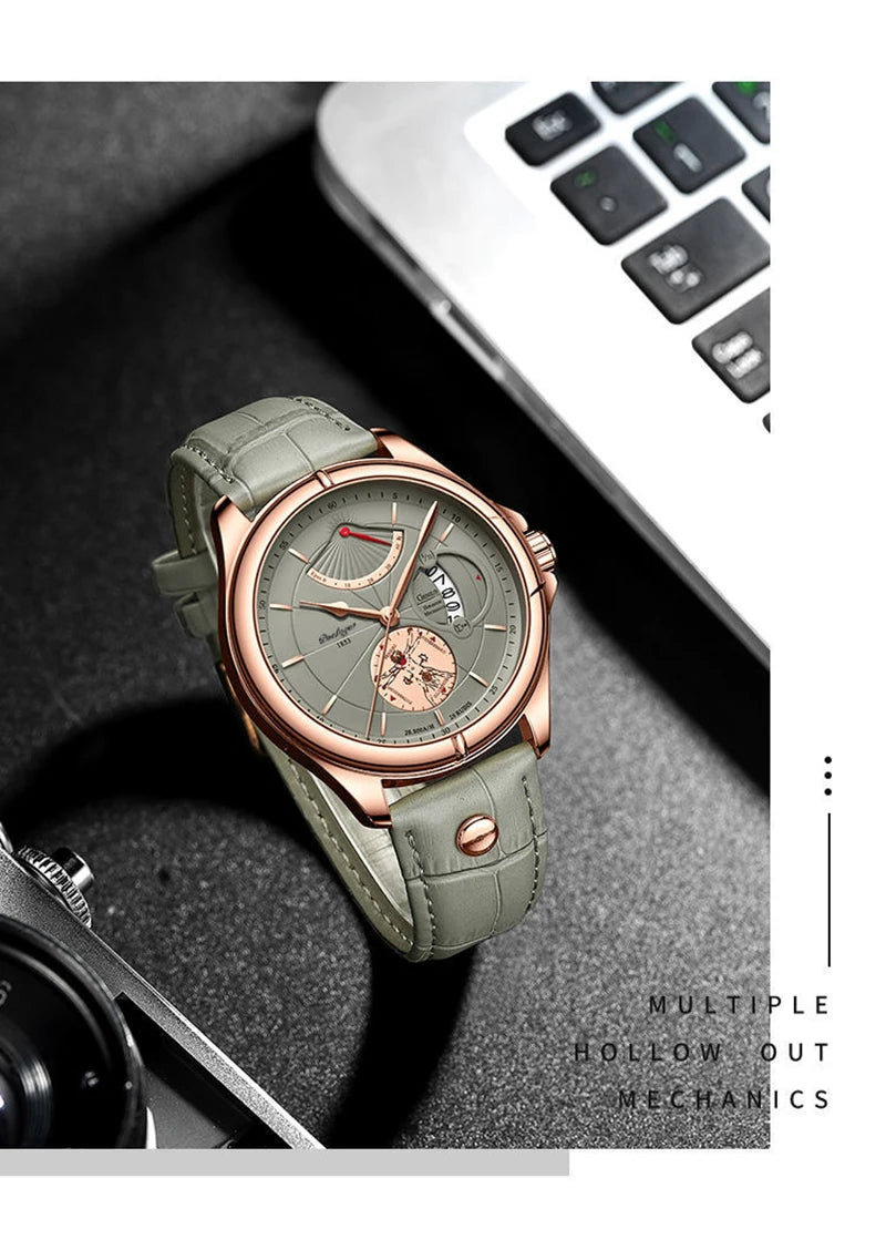 Reloj POEDAGAR Luxury para Hombre - Cuarzo Business Cuero Calendario Resistente al Agua