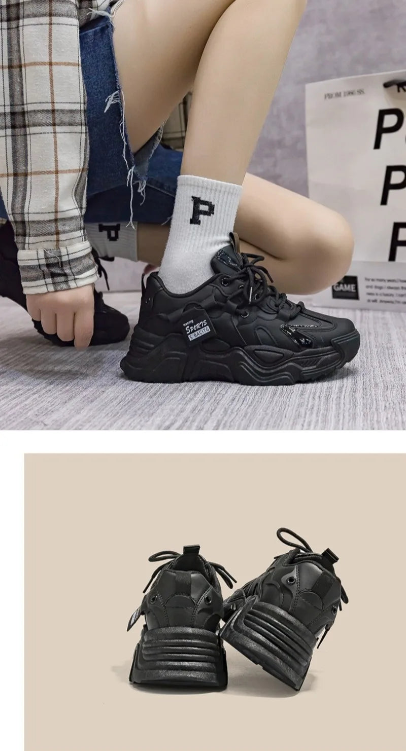 Sneakers Chunky Piel Mujer 2025 - Zapatillas Luxury Running Vulcanizadas