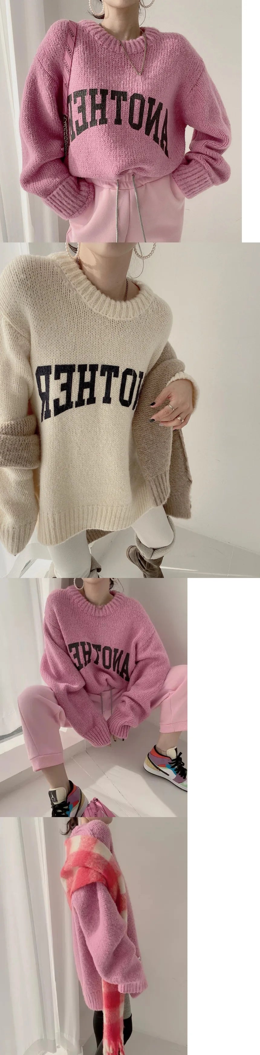 Suéter Mujer Coreano Letras Invierno - Jersey Punto Grueso Suelto