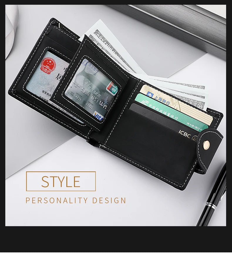 Cartera Hombre Corta Cuero PU - Billetera Plegable Tarjetero Águila