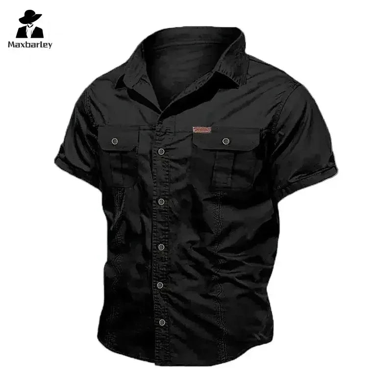 Camisa Hombre Trabajo Cargo 2025 - 100% Algodón Manga Corta Multi-Bolsillos Pesca Caza Verano