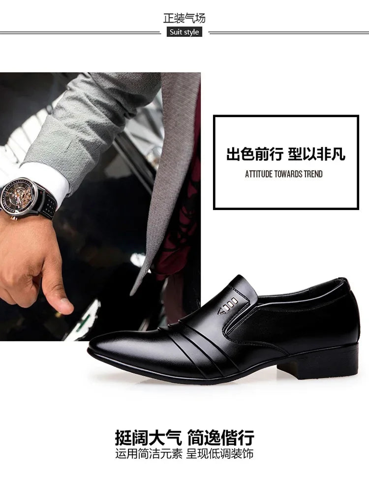 Zapatos Vestir Hombre Cuero PU Negro - Mocasines Oxford Punta Puntiaguda Boda Business