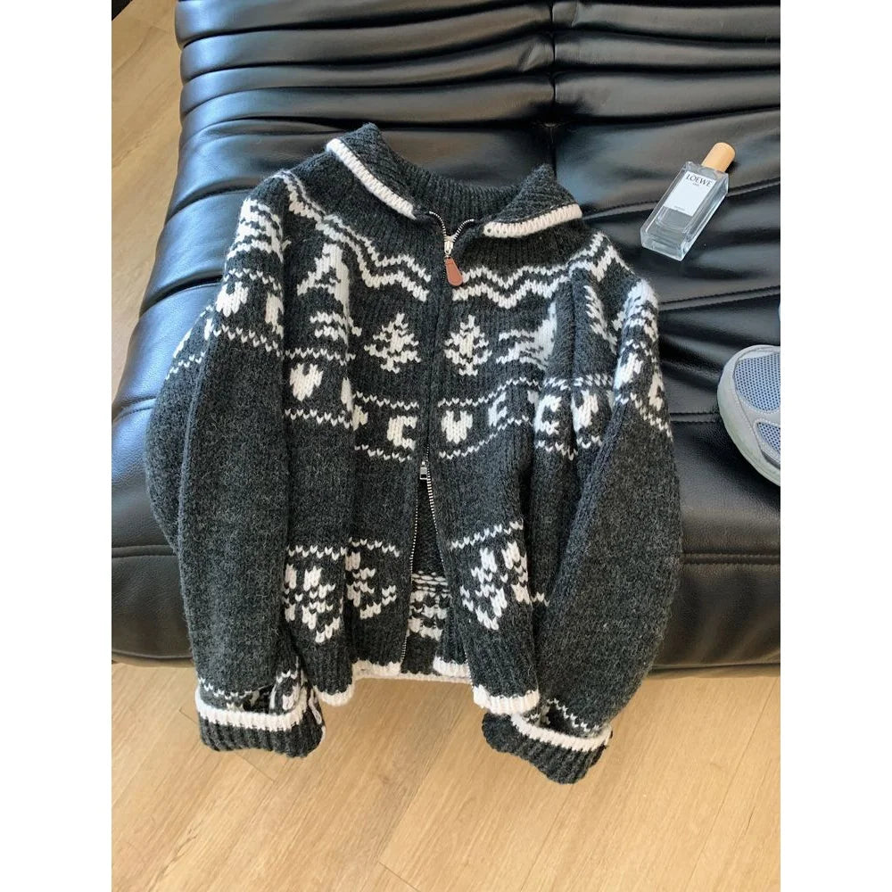 Cárdigan Mujer Navidad Punto Retro - Holgado Manga Larga Otoño Invierno