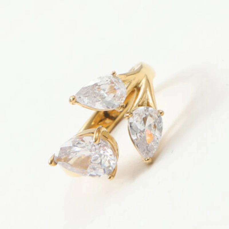 Anillo Gota Agua Circonita Mujer - Acero Inoxidable Impermeable Boda