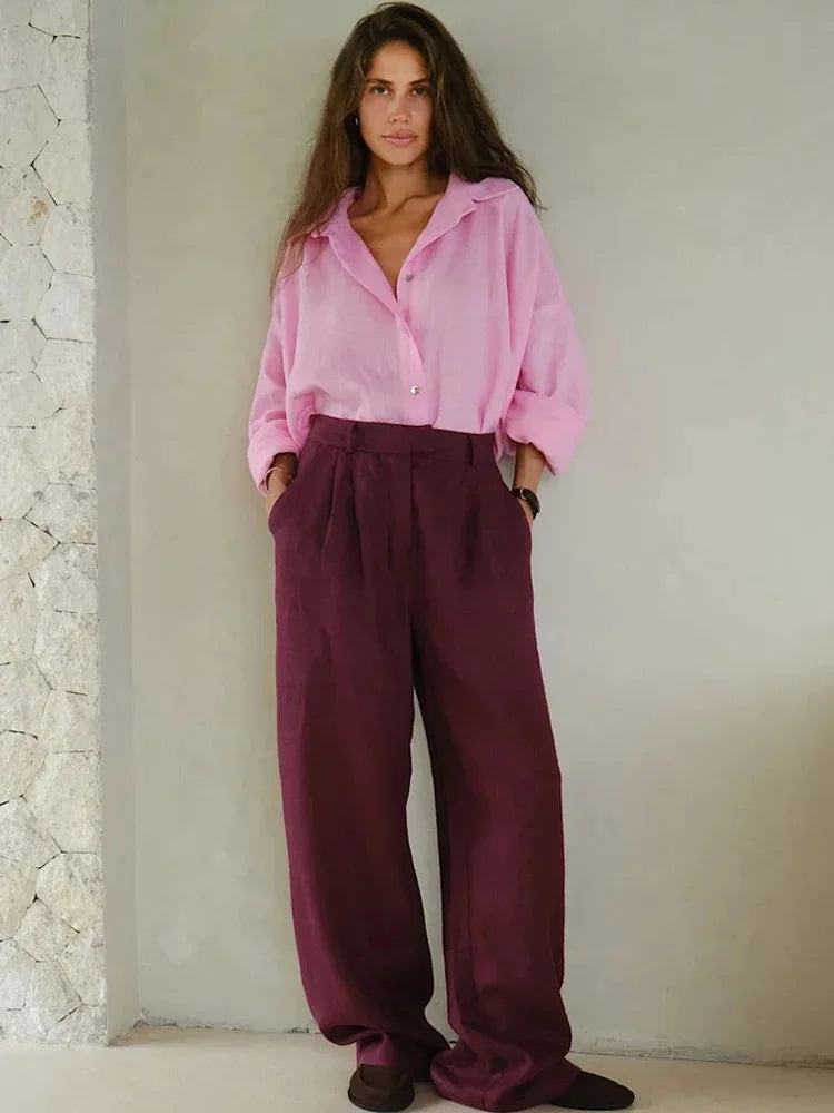 Camisa Mujer Verano Oficina - Blusa Manga Larga Solapa Elegante