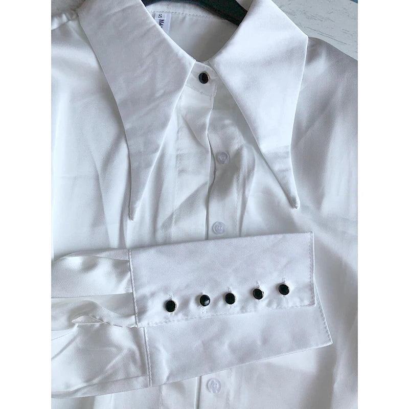 Camisa Satén Seda Mujer Vintage - Blusa Blanca Manga Larga Elegante