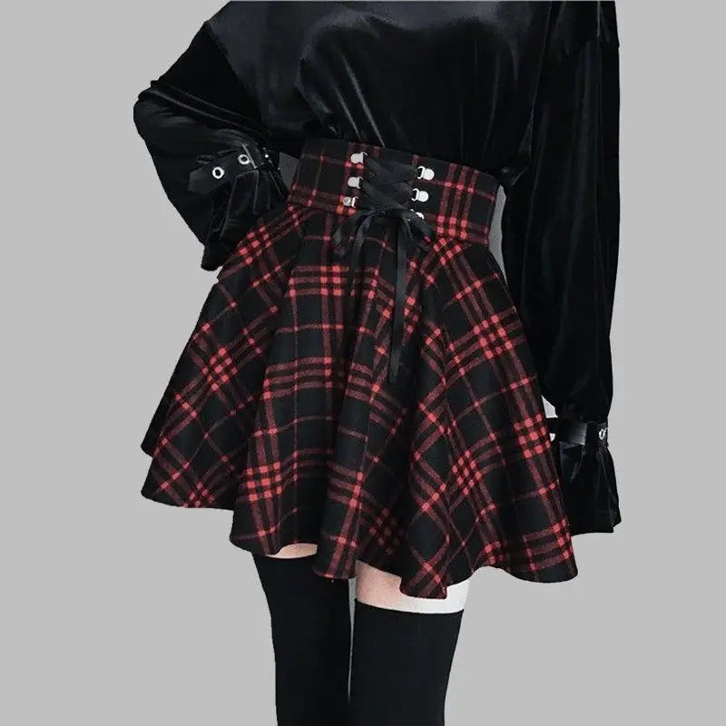 Falda Y2K Mujer Plisada Coreana 2025 - Falda Lana Cuadros Cintura Alta Harajuku