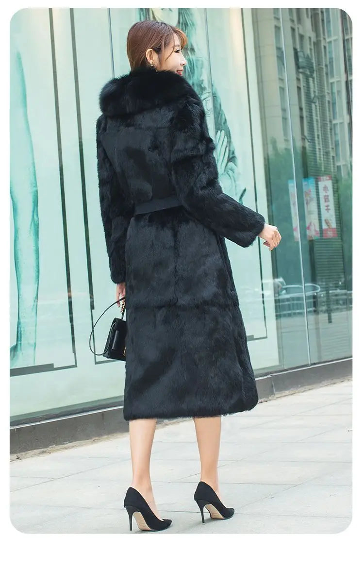 Abrigo Piel Conejo Rex Mujer - Abrigo Largo Cuello Zorro Fashion Invierno