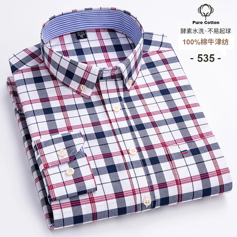 Camisa Hombre Business Cuadros 2024 - Fashion Trabajo Algodón Casual Vestir Slim Fit Manga Larga Botones