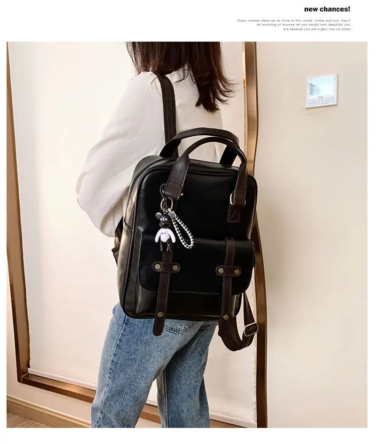 Mochila Cuero Juvenil Unisex - Alta Calidad Adolescentes Escolar Hombro Satchel Color Sólido