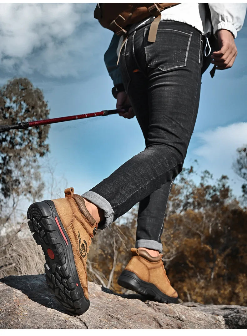 Botas Outdoor Hombre Cuero Genuino - Hiking Climbing Cálidas Invierno Nieve Plataforma