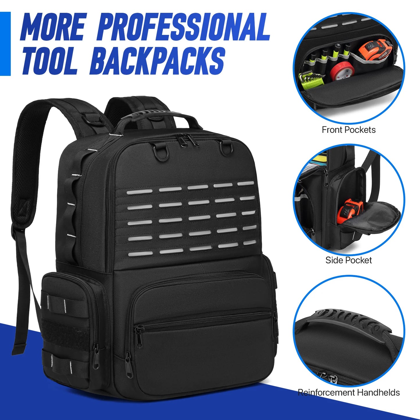 Mochila Herramientas Profesional Heavy Duty - Almacenamiento 3 Bolsas Electricista Fontanero