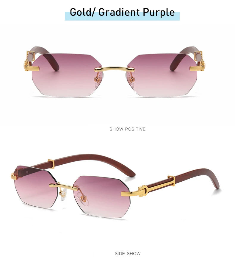 Gafas de Sol Retro Sin Montura Marco Madera - Rectangulares Vintage UV400