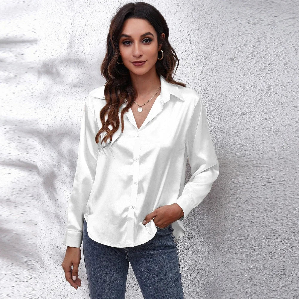 Blusa Satén Mujer Manga Larga Streetwear - Camisa Elegante Primavera Otoño