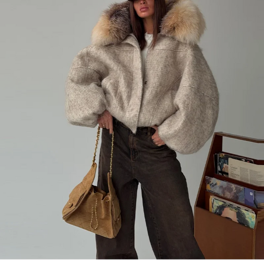 Chaqueta Mujer Cuello Piel Artificial - Chaqueta Vintage Oversize 2025