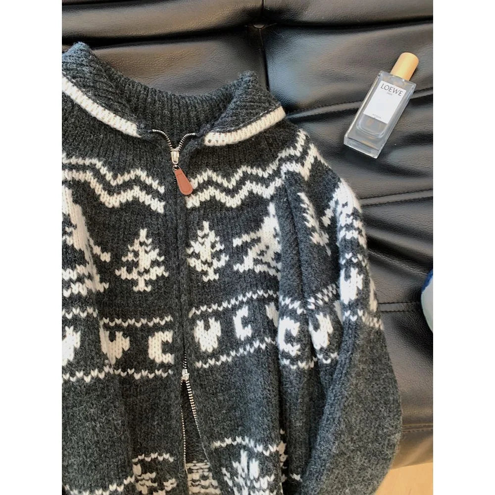 Cárdigan Mujer Navidad Punto Retro - Holgado Manga Larga Otoño Invierno