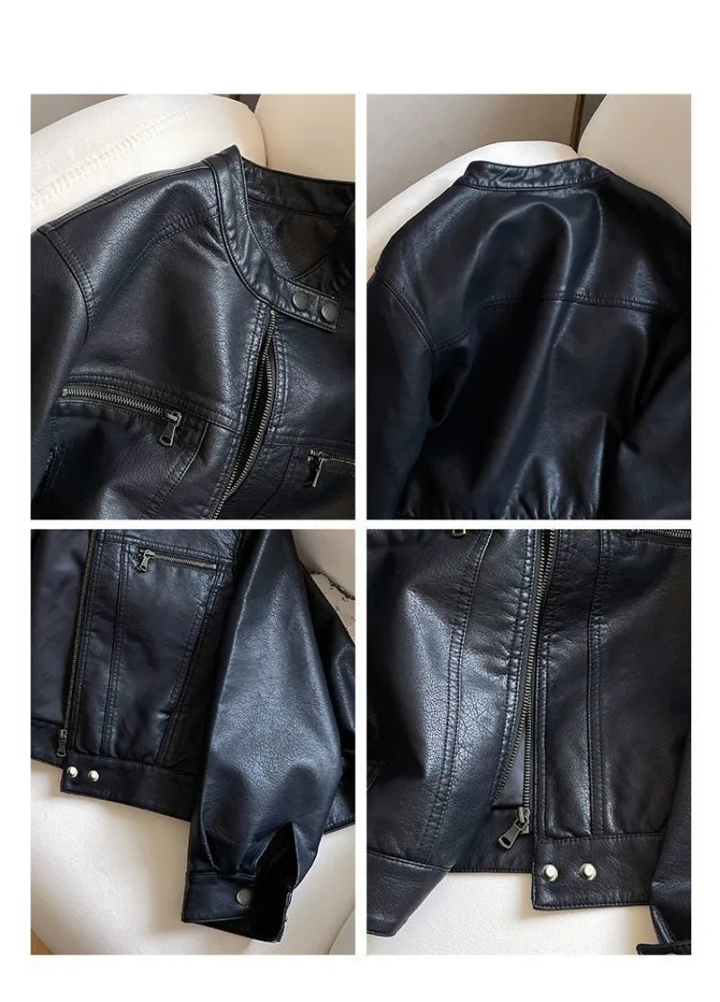 Chaqueta Cuero PU Americana - Chaqueta Locomotora Cuello Alto 2025