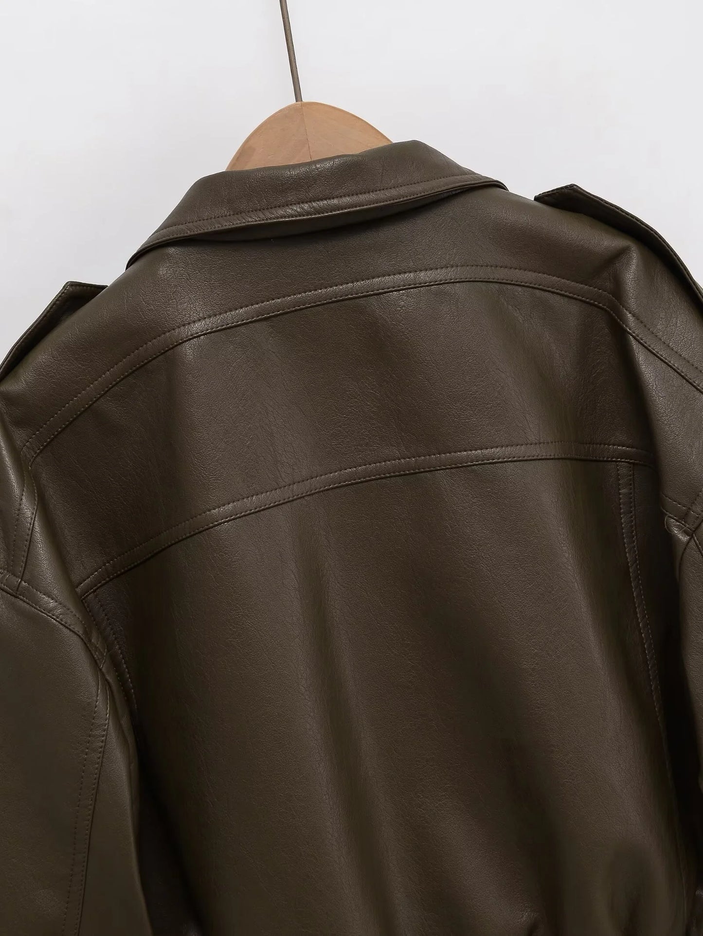 Chaqueta Cuero Mujer Retro Workwear - Chaqueta Bolsillos Cremallera 2025