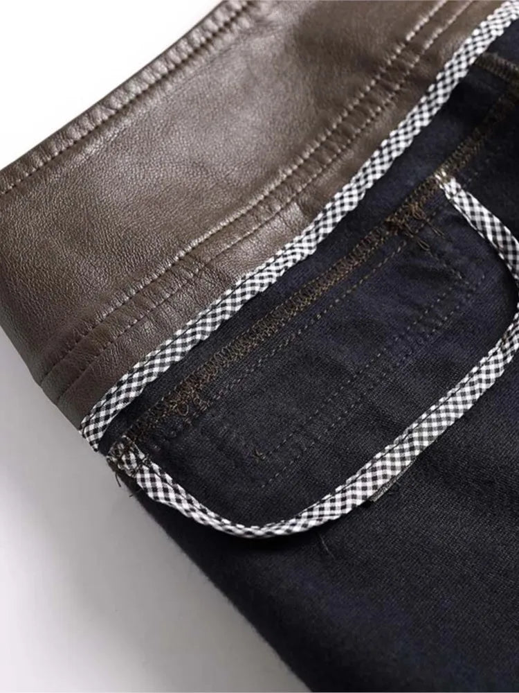 Pantalón Cuero Mujer Pierna Ancha - Pantalón PU Otoño Invierno