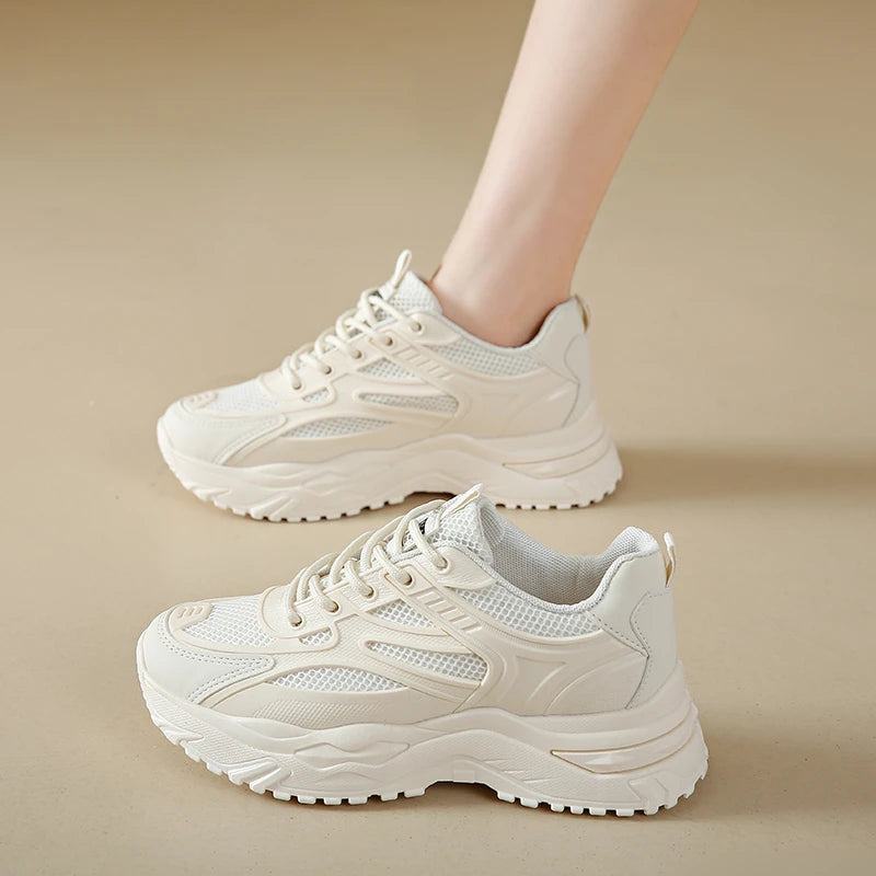 Sneakers Chunky Blancos Mujer 2024 - Zapatillas Piel Plataforma Gruesa