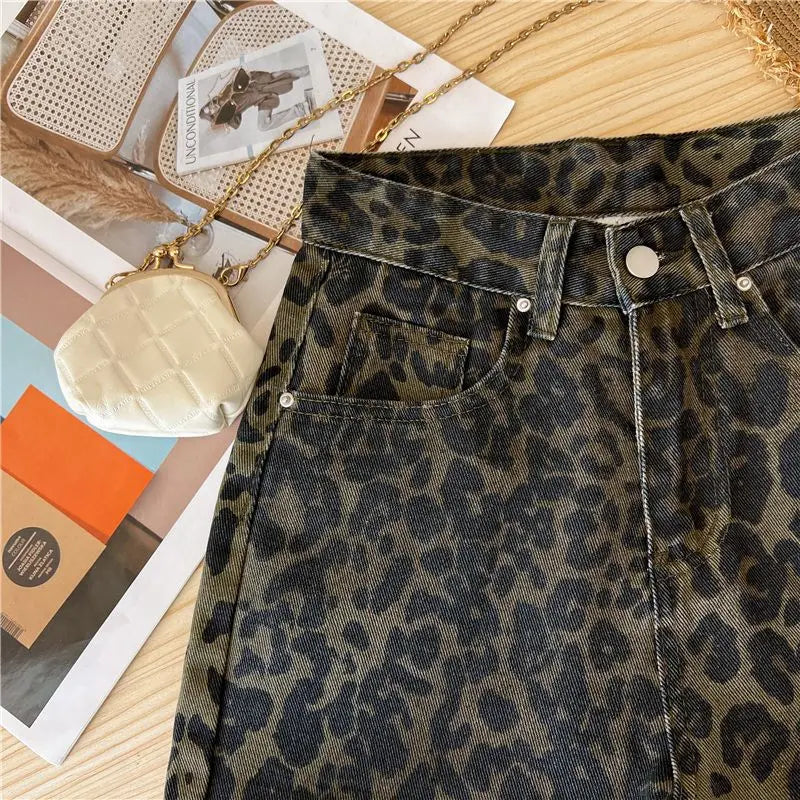 Vaqueros Mujer Leopardo Retro - Jeans Pierna Recta Estampado Animal