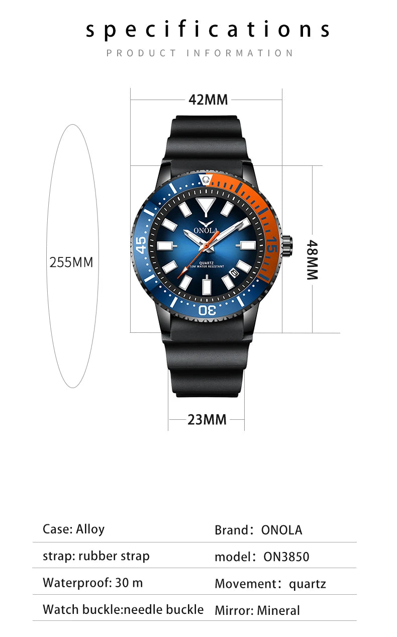 Reloj de Cuarzo ONOLA 3850 Premium para Hombre - Resistente al Agua con Calendario Luminoso