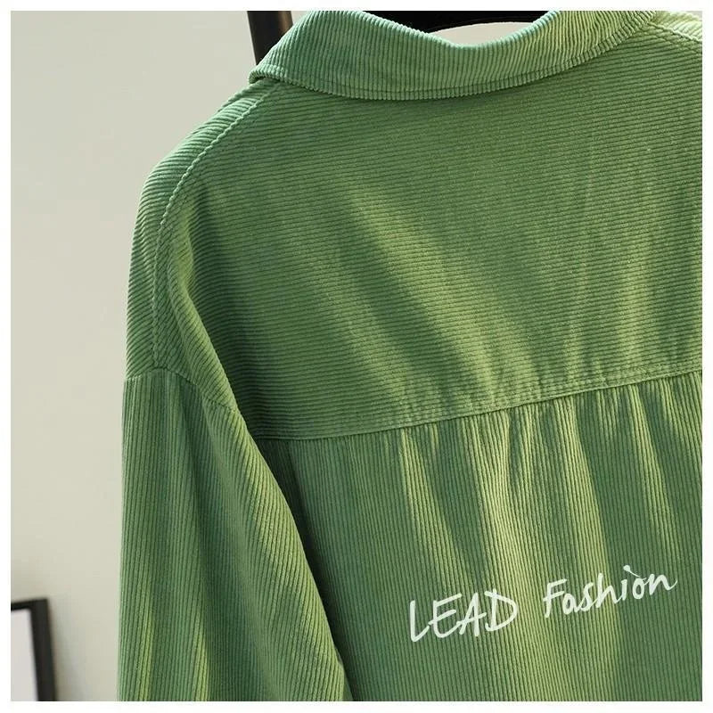 Camisa Pana Mujer Verde Aguacate - Blusa Doble Bolsillo Otoño Invierno