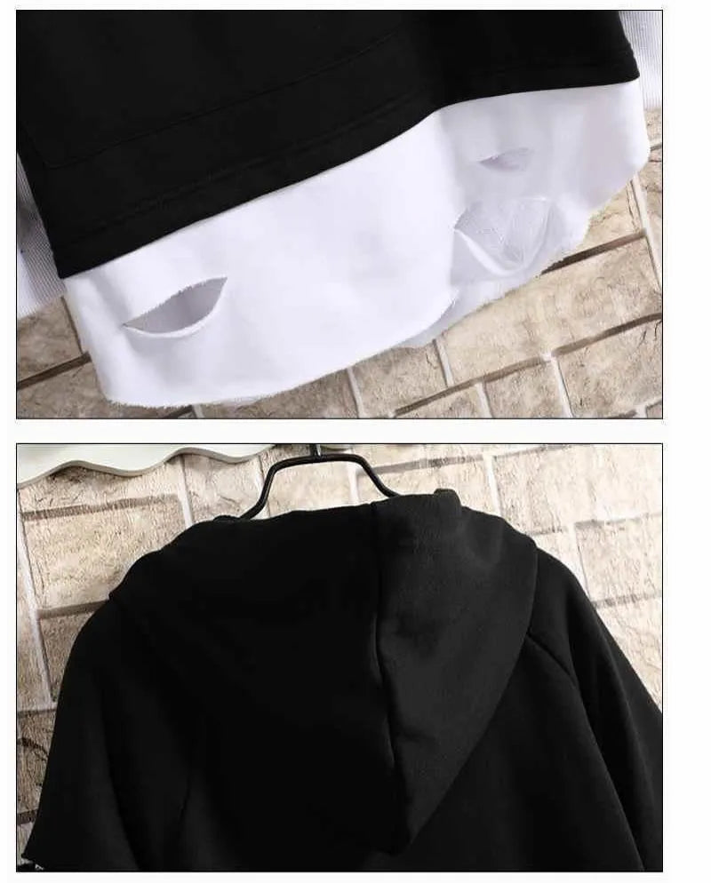 Sudadera Y2K Hombre Coreana - Hoodie Streetwear Hip Hop Anime Negro