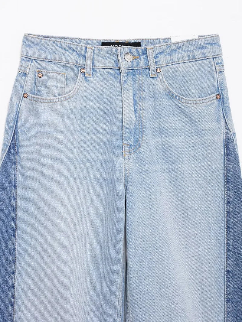 Jeans Baggy Mujer Pierna Ancha - Pantalón Denim Cintura Alta Azul
