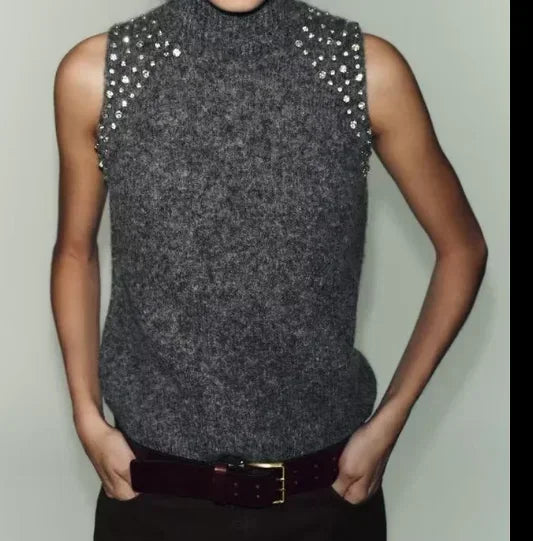 Chaleco Mujer Sin Mangas Punto 2025 - Cuello Alto Slim Casual Otoño