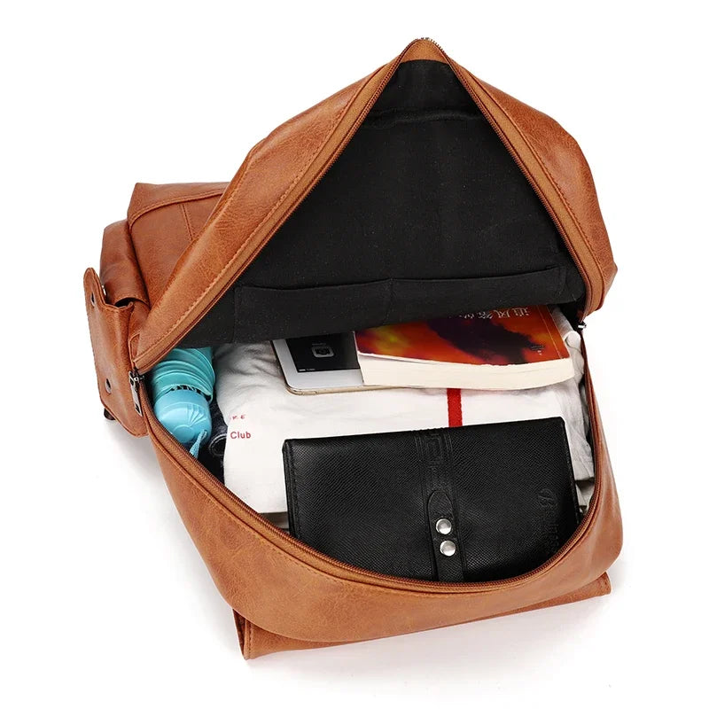 Mochila Business Casual Cuero PU Negra - Escuela Viaje Fashion Hombro Vintage Hombre