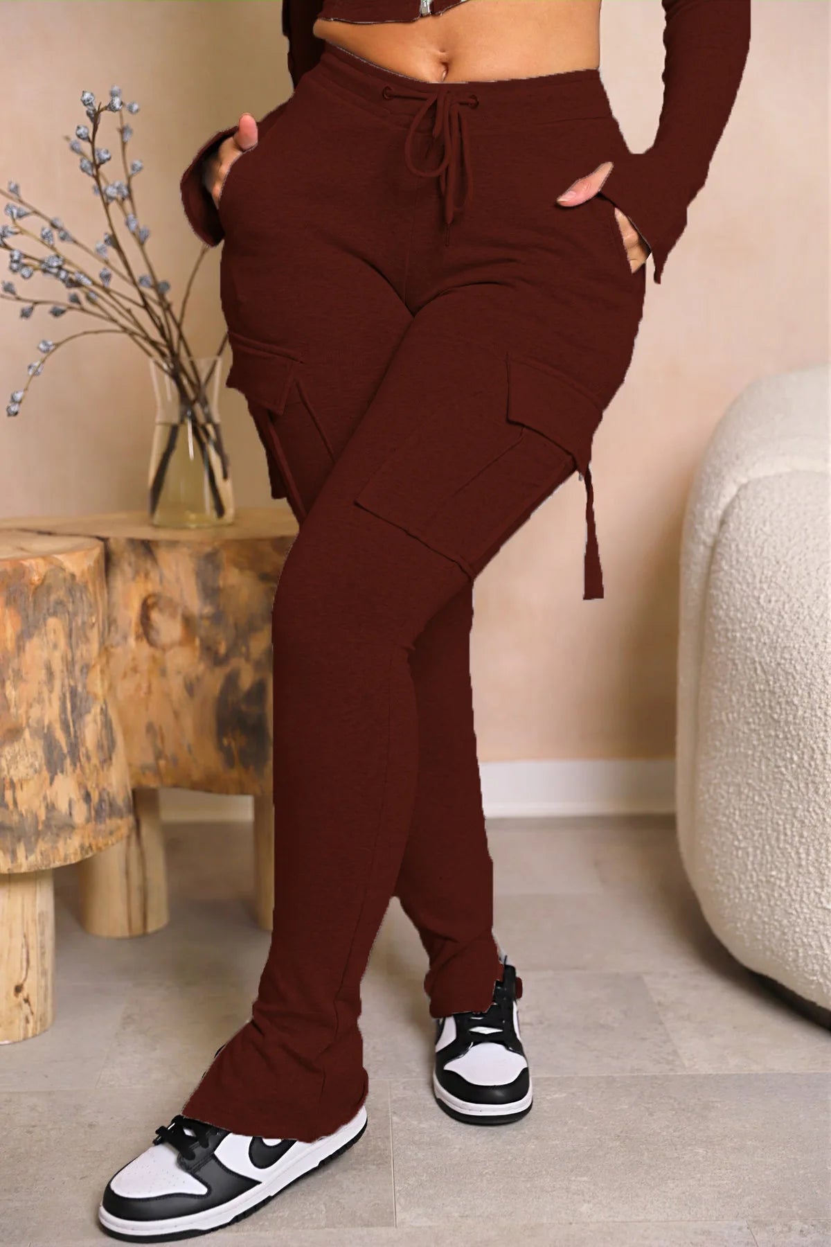 Pantalón Cargo Mujer Slim Fit - Pantalón Casual Cordón Botón