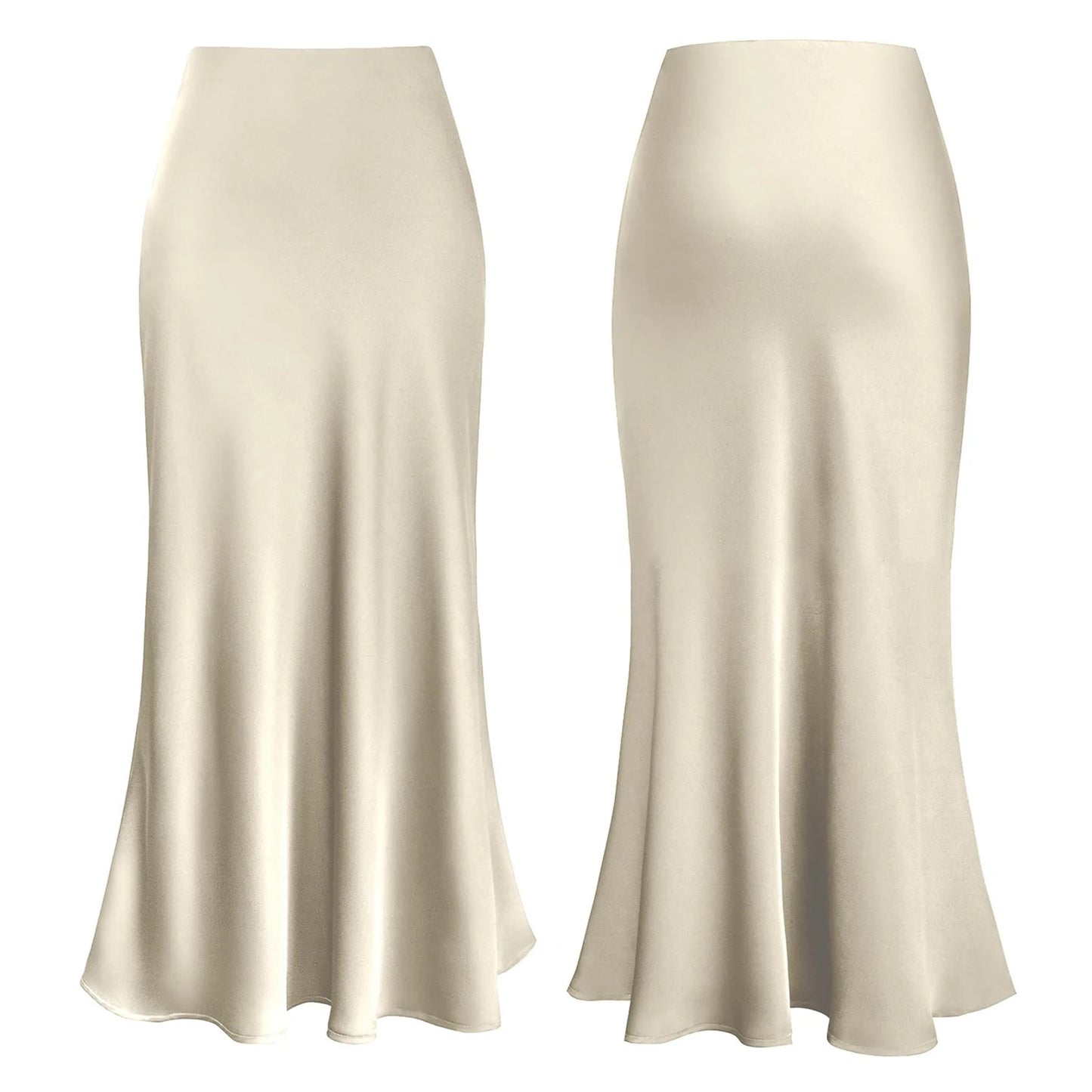 Falda Satén Mujer Larga 2025 - Falda Maxi Recta Elegante Negra Champagne