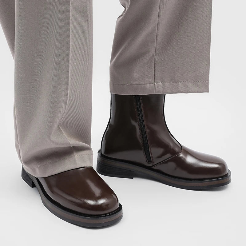 Botas Chelsea Hombre Mid Top - Motorcycle Casual Cremallera Lateral Punta Redonda