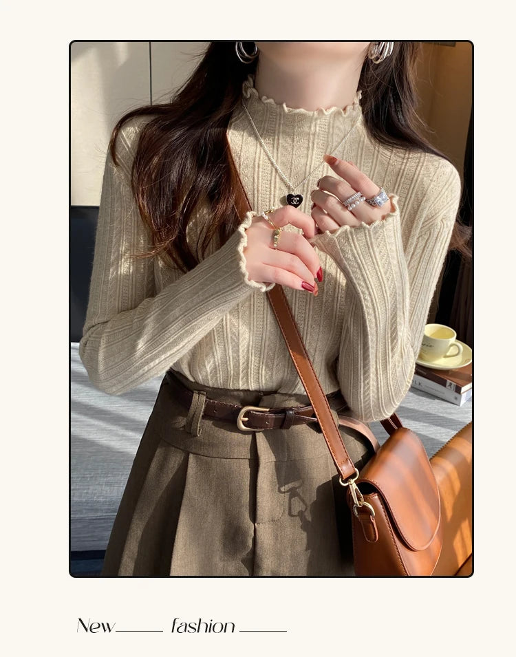 Suéter Cuello Alto Mujer Fruncido 2025 - Jersey Invierno Cálido Slim Otoño